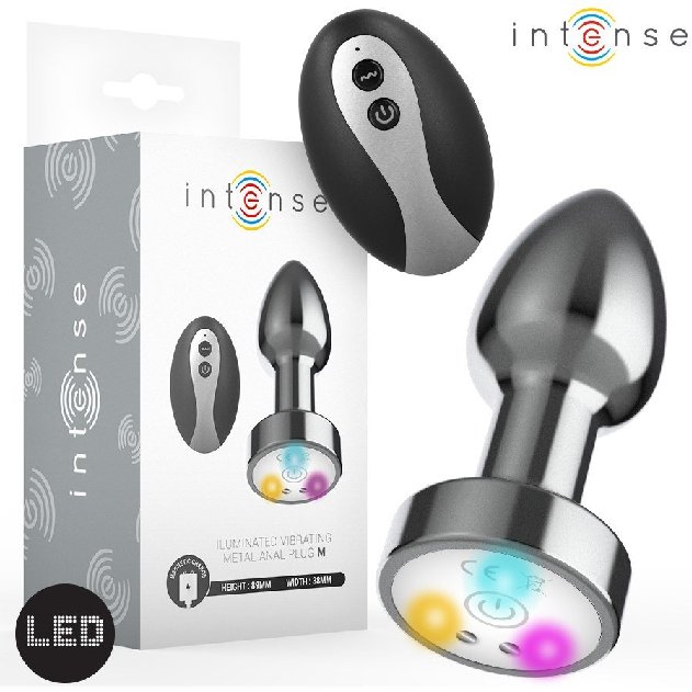 Intense Plug Anal de Metal Vibratório com Luzes LED e Comando - Tamanho M