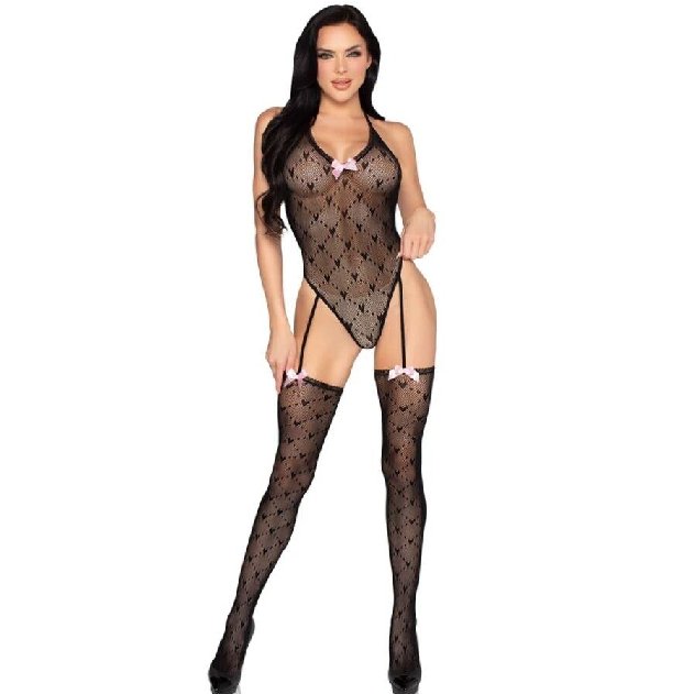 Leg Avenue 89360 Body de Costas Abertas com Liga Preto - Tamanho Único